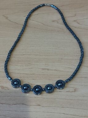 Posh Show Hematite Bead Necklace with Circular Accents - Women's Jewelry